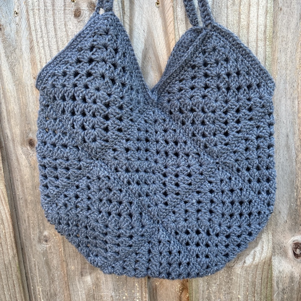 Handmade Crocheted Women’s Shoulder Bag in Charcoal Gray